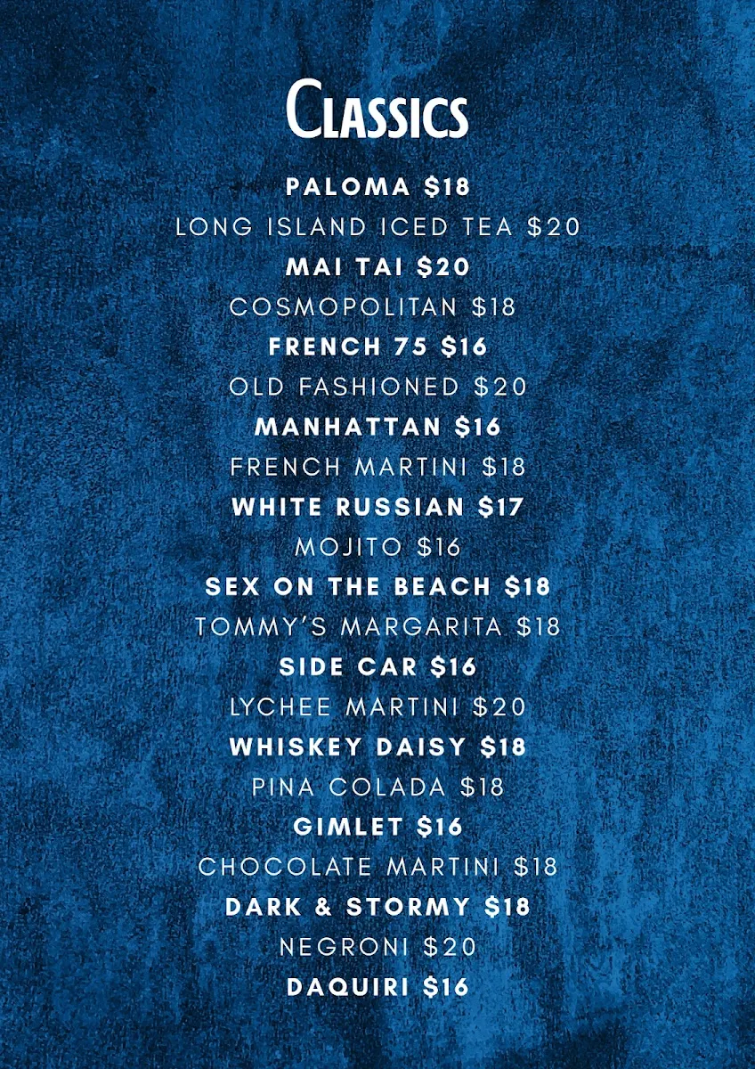 Menu, The Rusty Nail