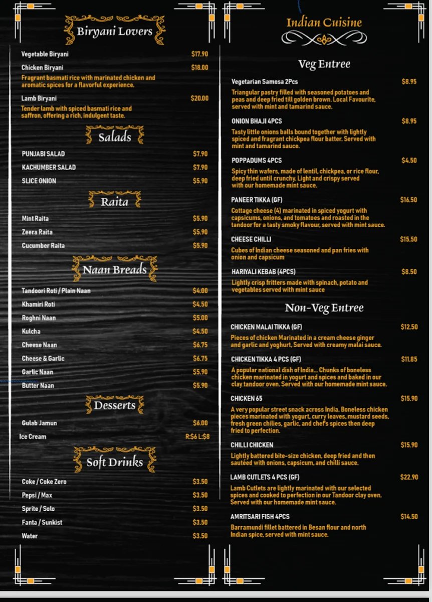 Menu, Lahori Cuisine (Taste of Pakistan)