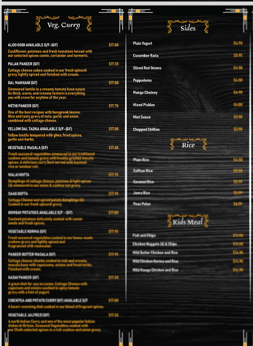 Menu, Lahori Cuisine (Taste of Pakistan)