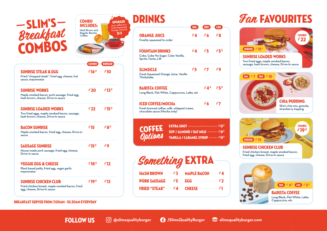 Menu, Slim's Quality Burger