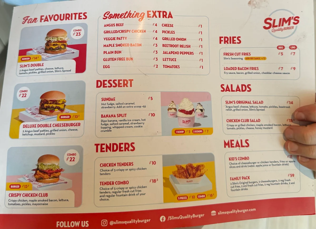Menu, Slim's Quality Burger