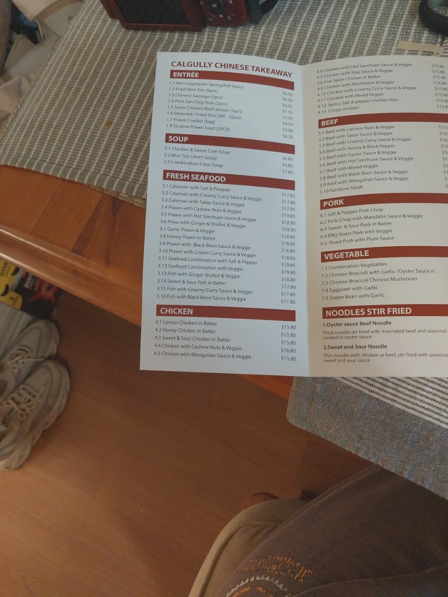 Menu, Cal Gully Takeaway（Fish & Chips & Chinese）
