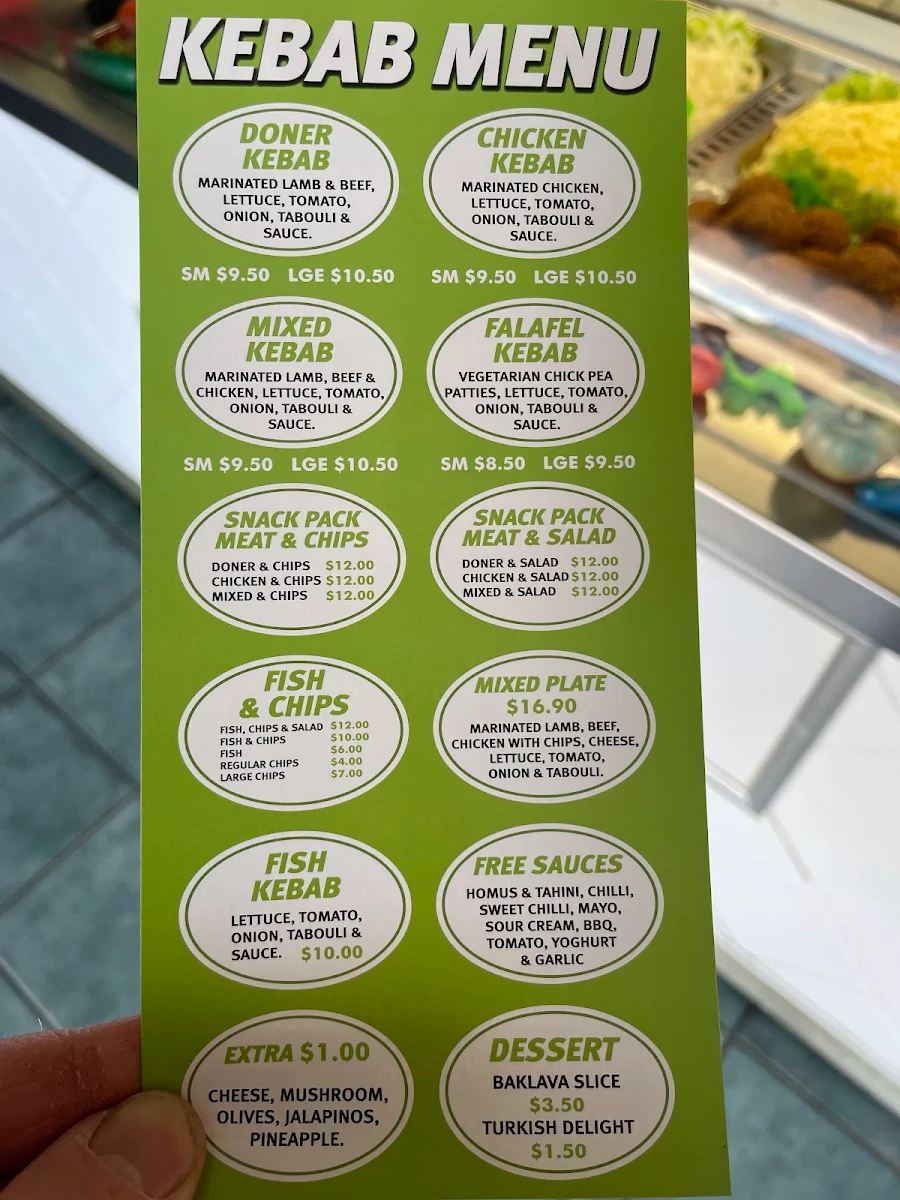 Menu, Ali Babba's Kebab FNQ