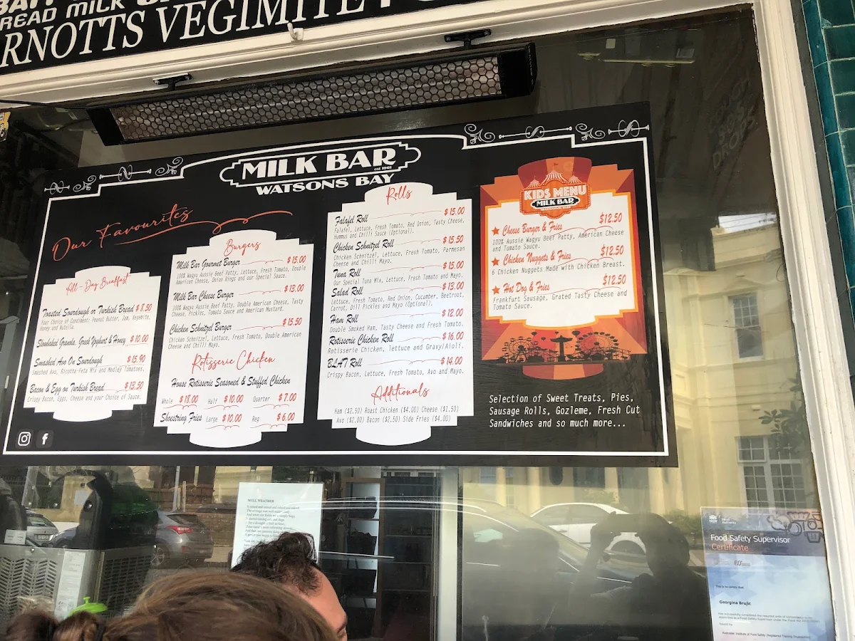 Menu, Watsons Bay Milk Bar