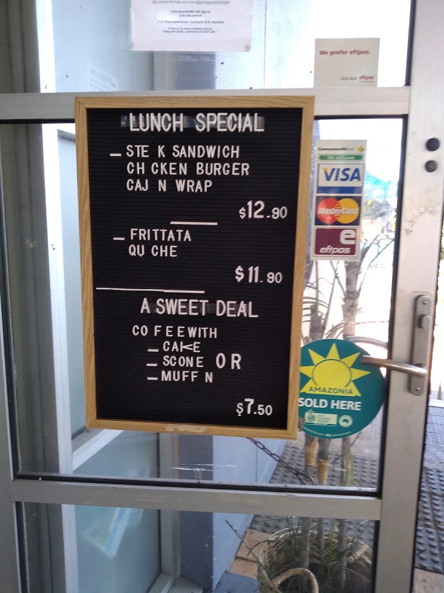 Menu, Little Bloomfield Cafe & Wine Bar