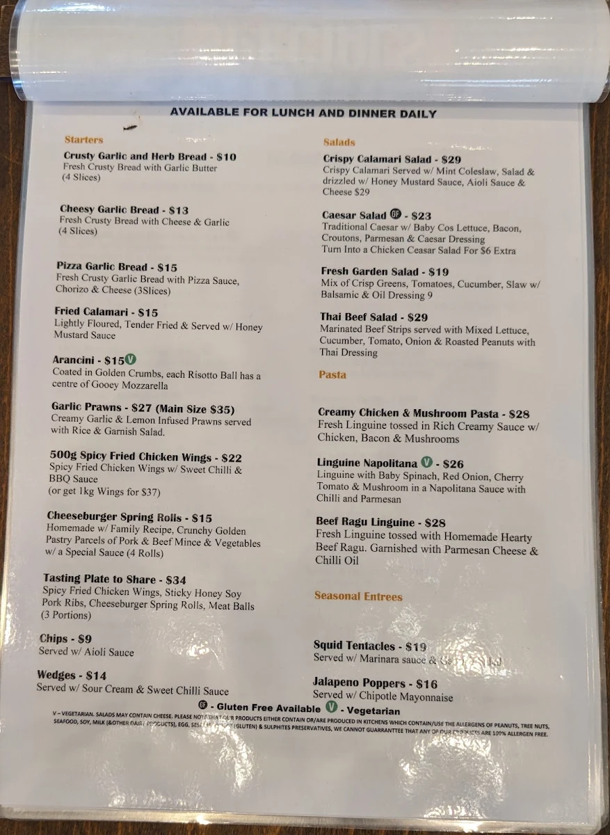 Menu, The Alexander Bar & Bistro