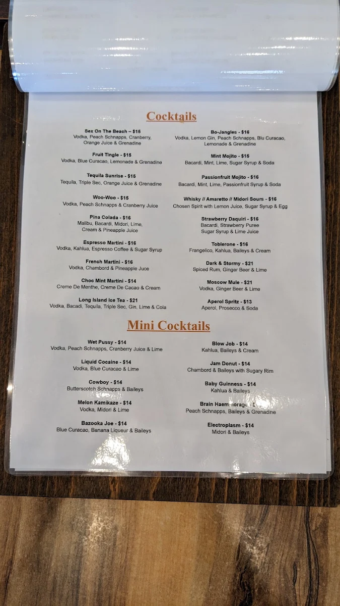 Menu, The Alexander Bar & Bistro