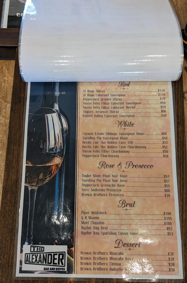 Menu, The Alexander Bar & Bistro