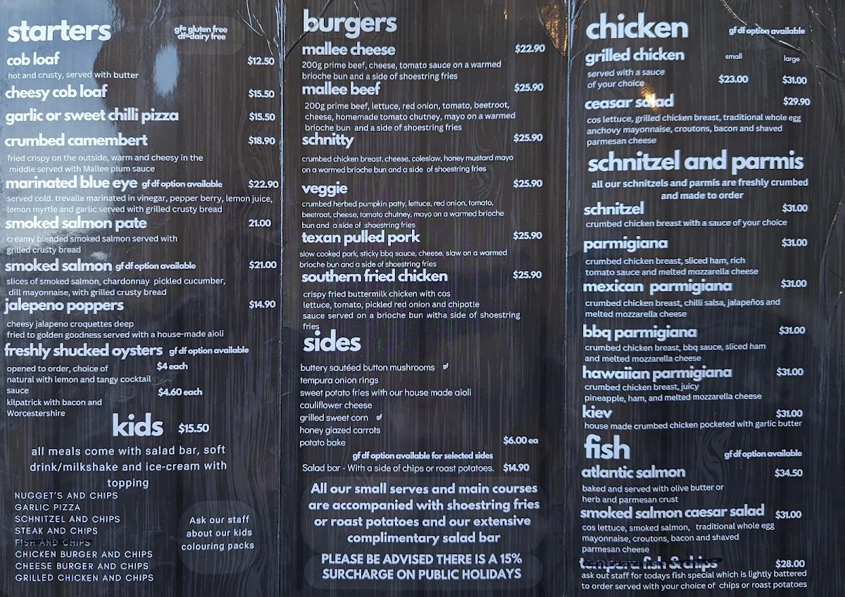 Menu, Mallee Grill