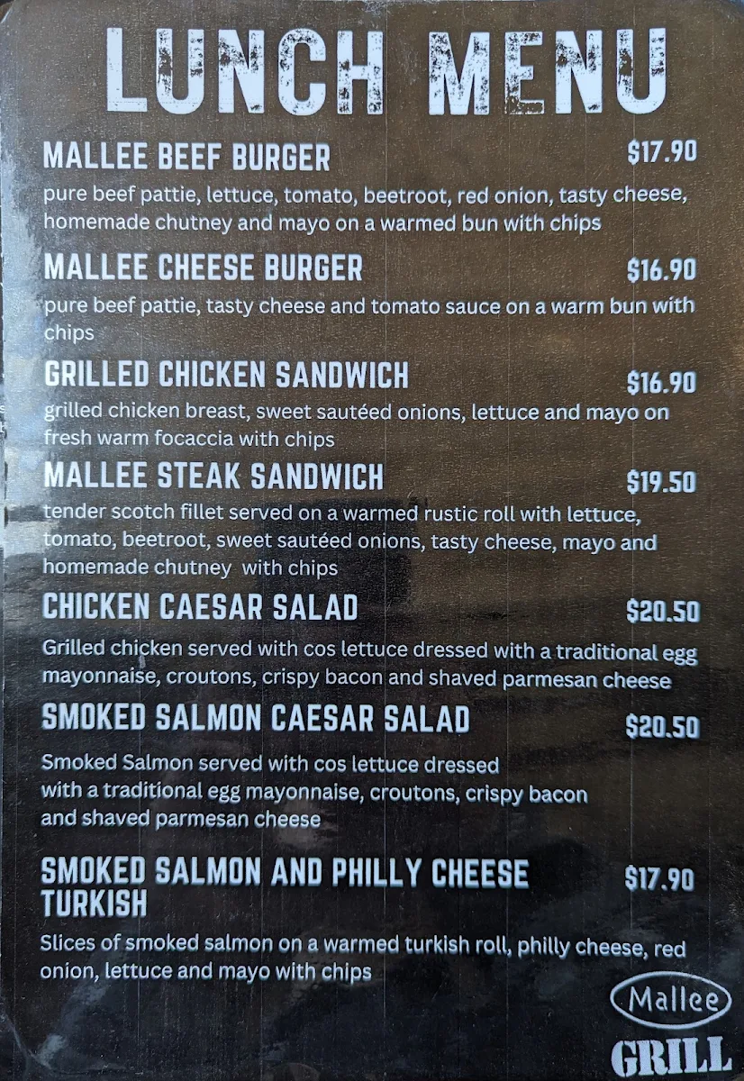 Menu, Mallee Grill
