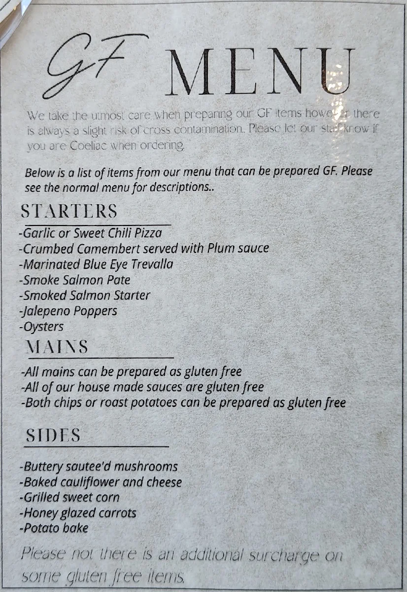 Menu, Mallee Grill