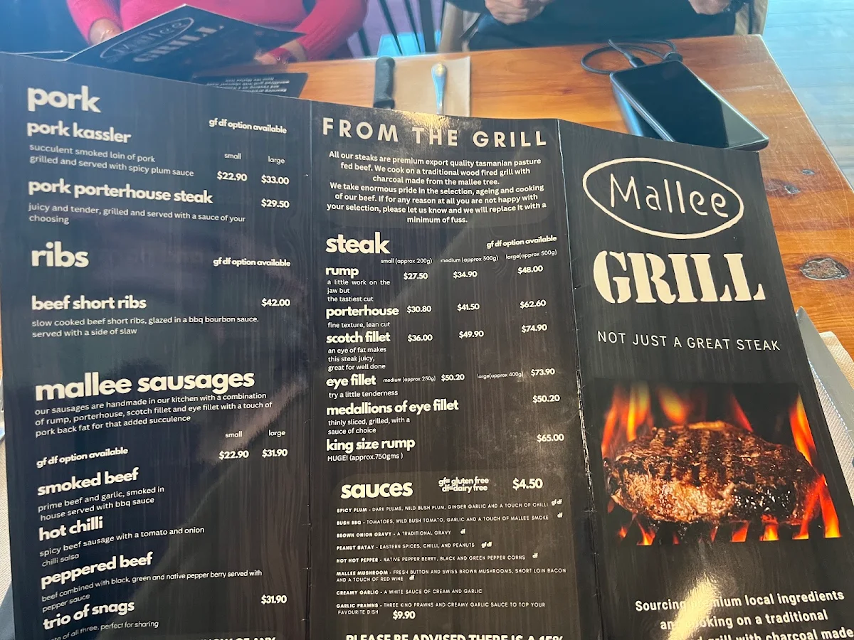 Menu, Mallee Grill