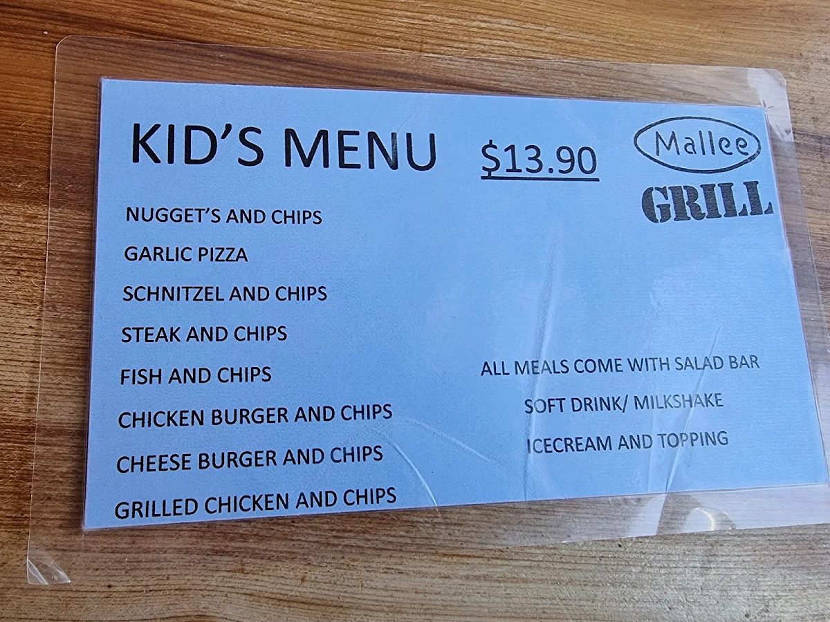 Menu, Mallee Grill