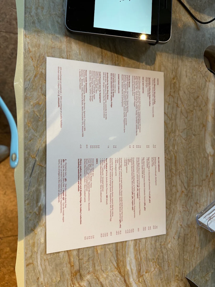 Menu, Nine Yards