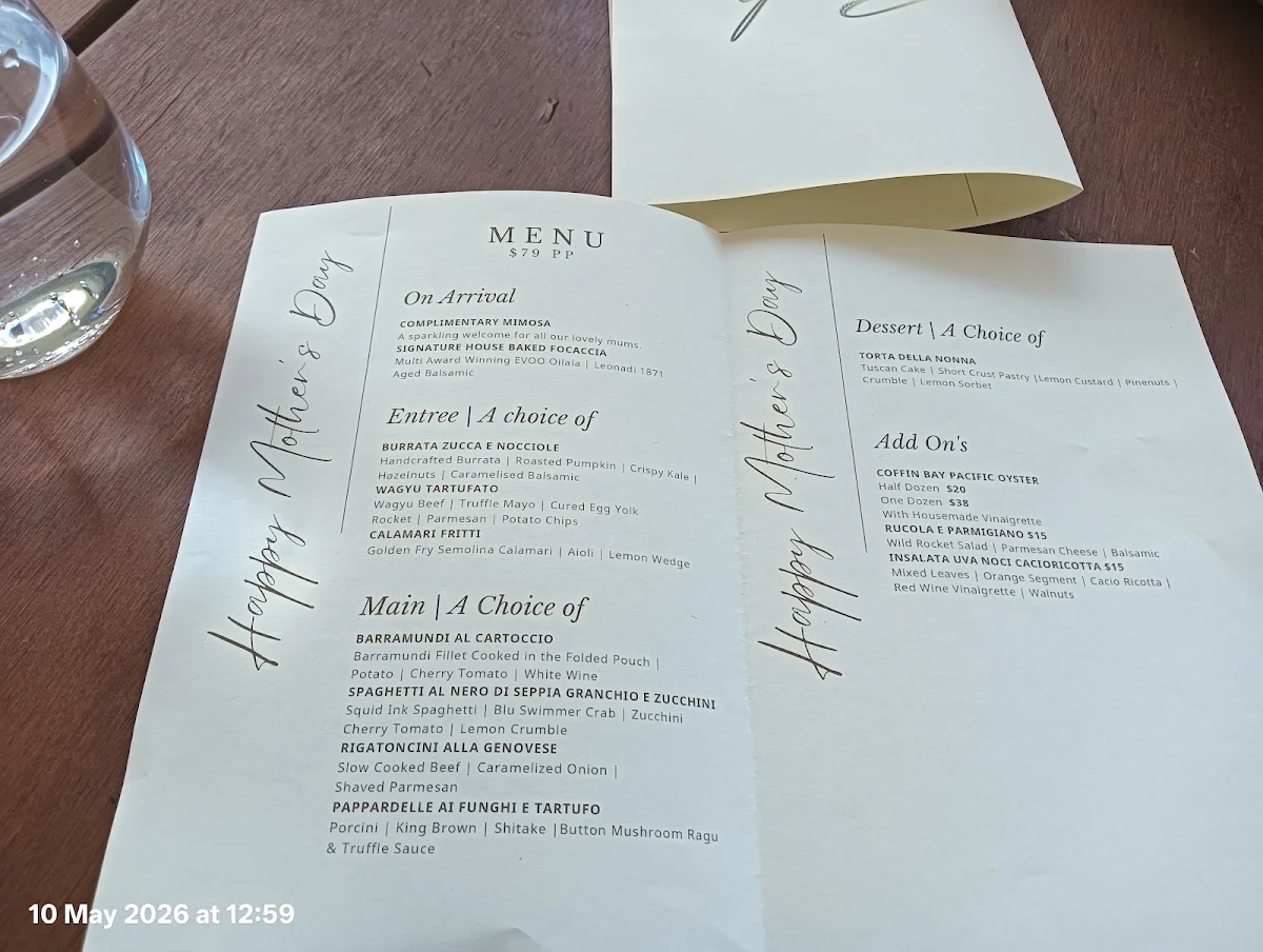 Menu, Semola Sydney