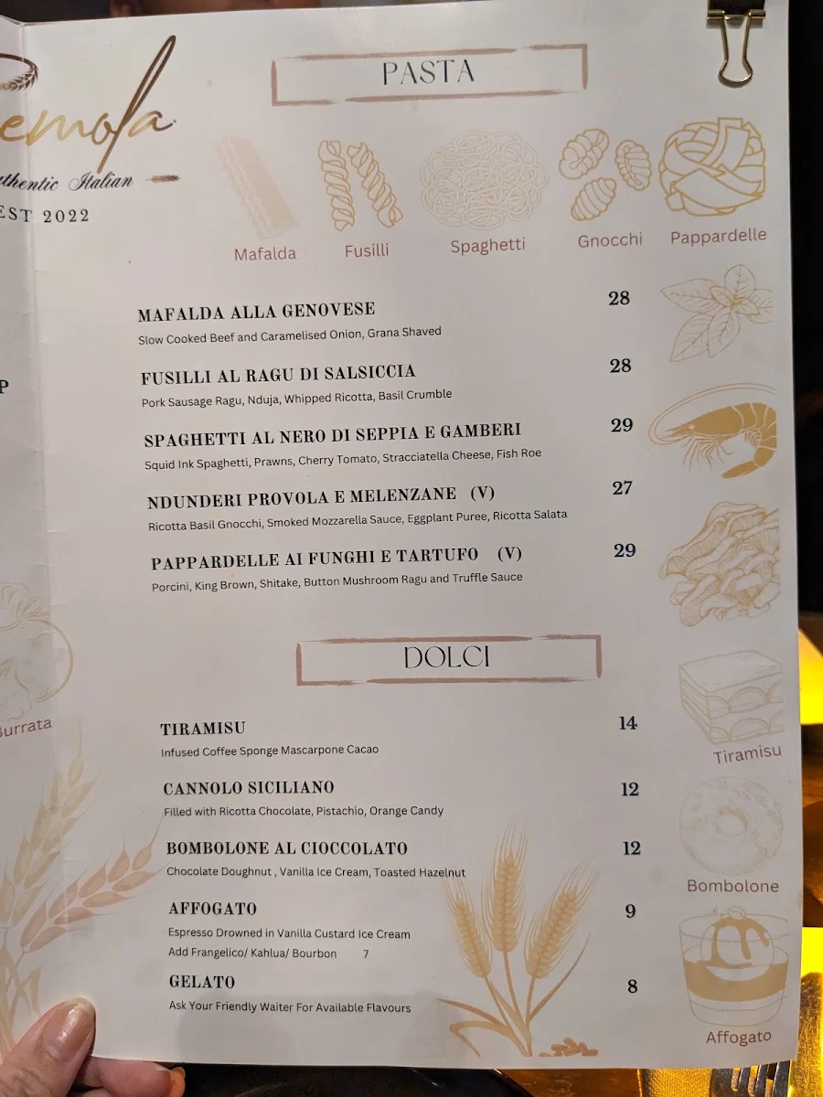 Menu, Semola Sydney