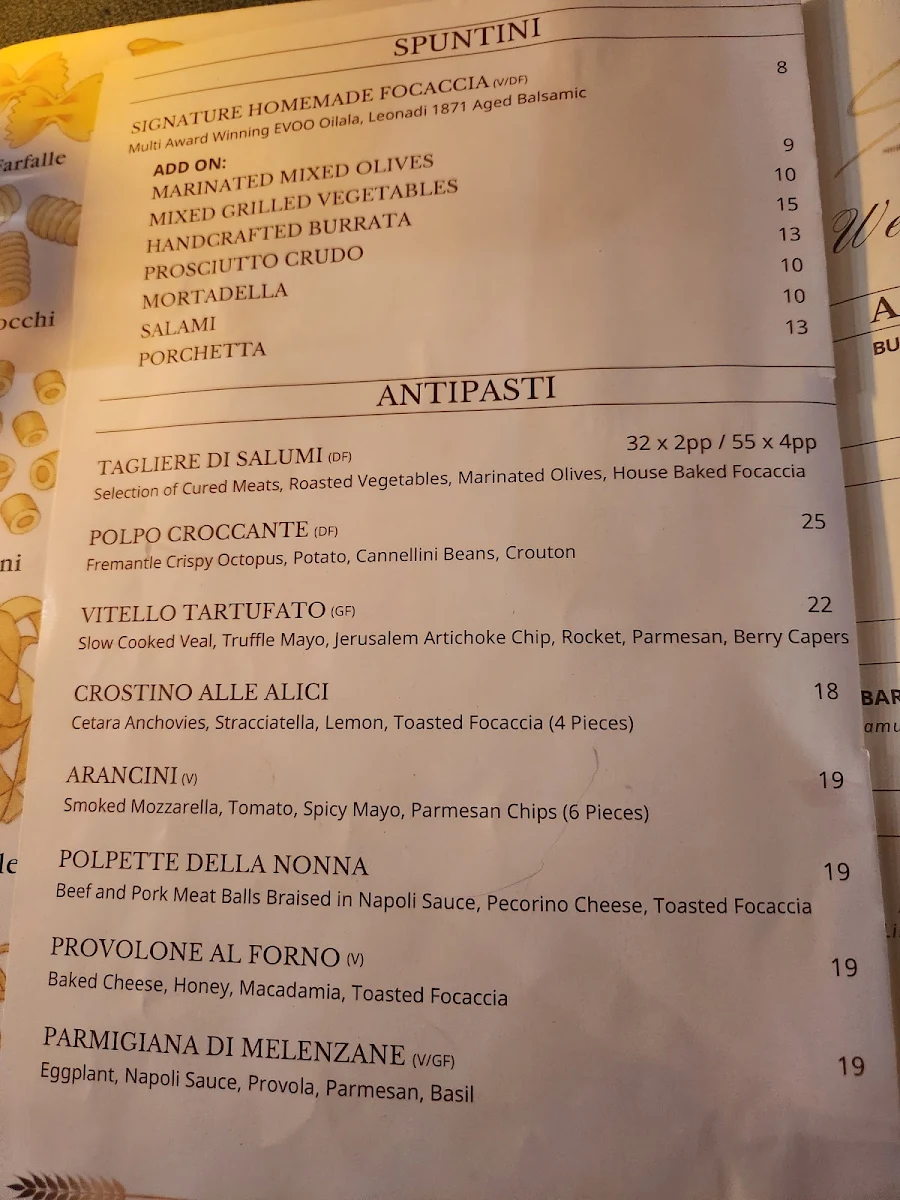 Menu, Semola Sydney