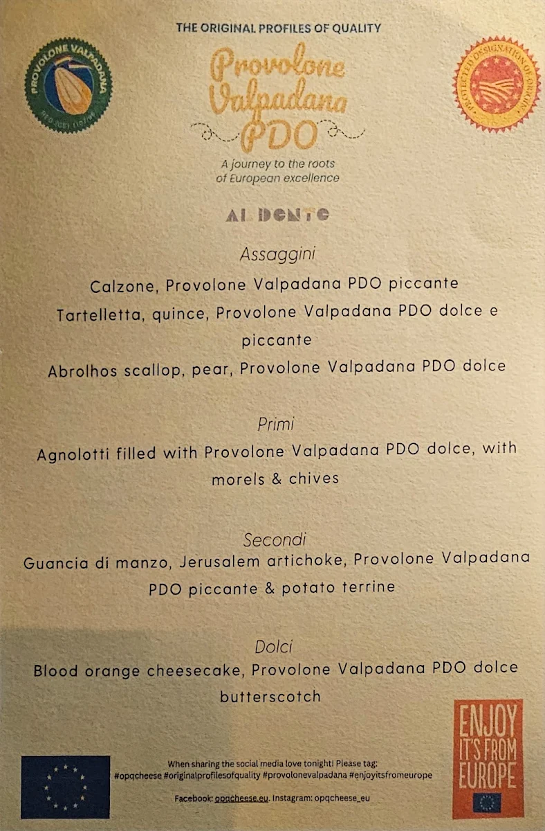Menu, Al Dente Enoteca Restaurant