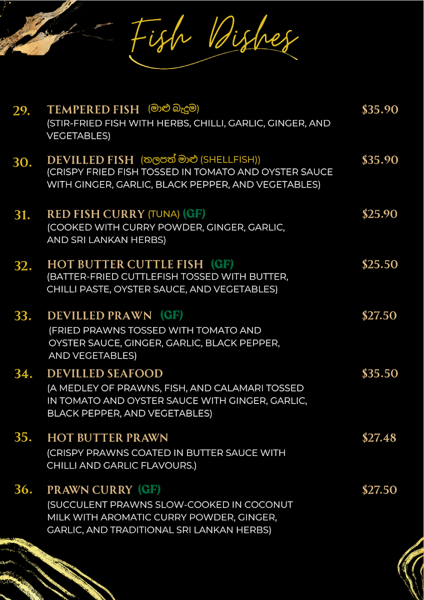 Menu, Wild Asia Graceville