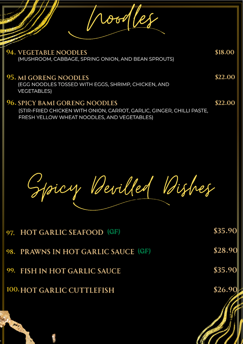 Menu, Wild Asia Graceville