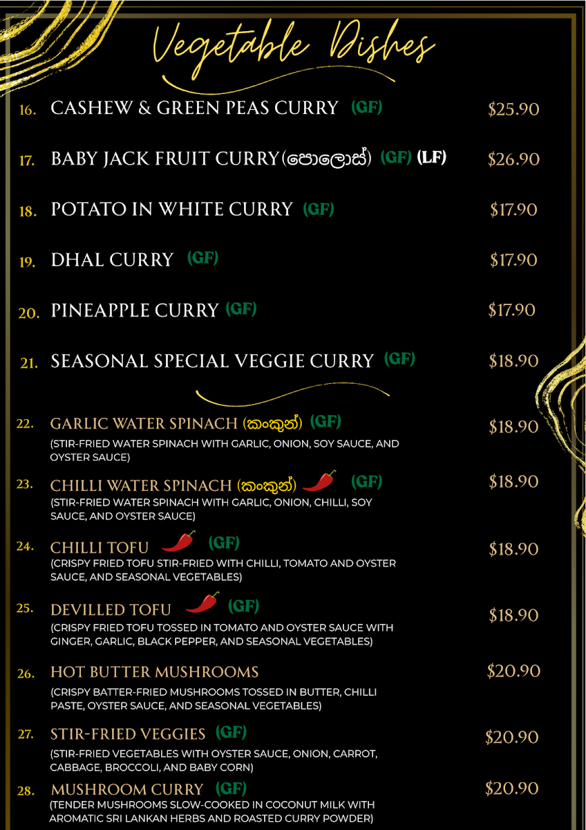 Menu, Wild Asia Graceville