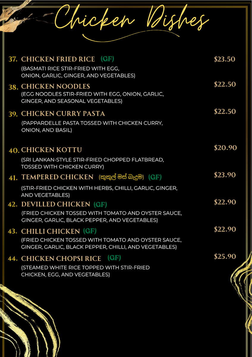 Menu, Wild Asia Graceville