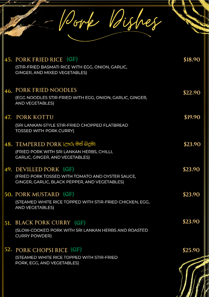 Menu, Wild Asia Graceville