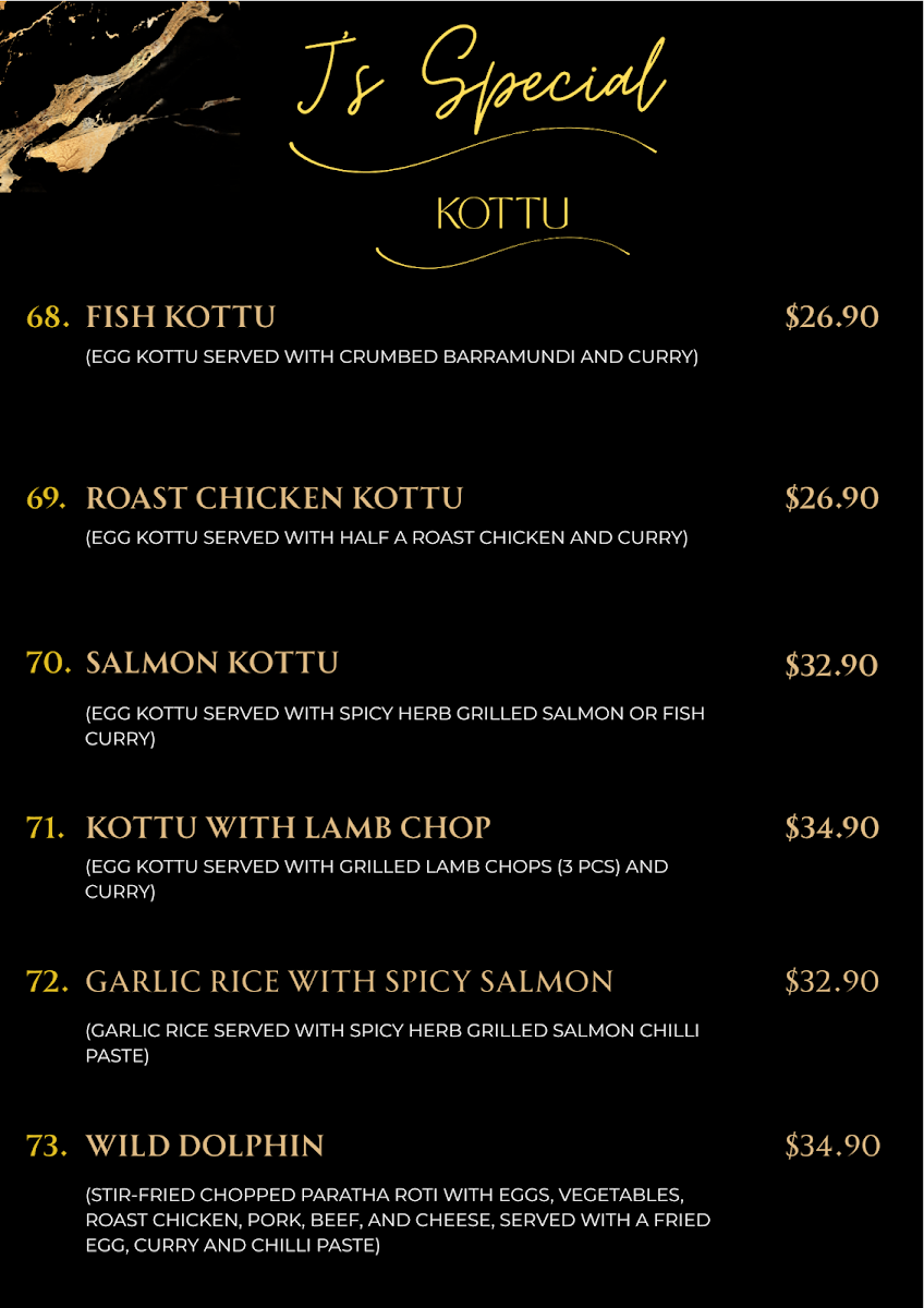 Menu, Wild Asia Graceville