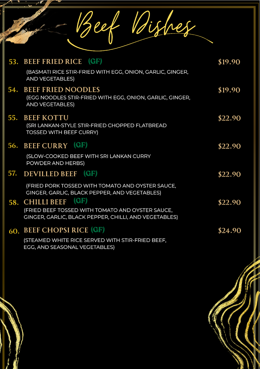 Menu, Wild Asia Graceville