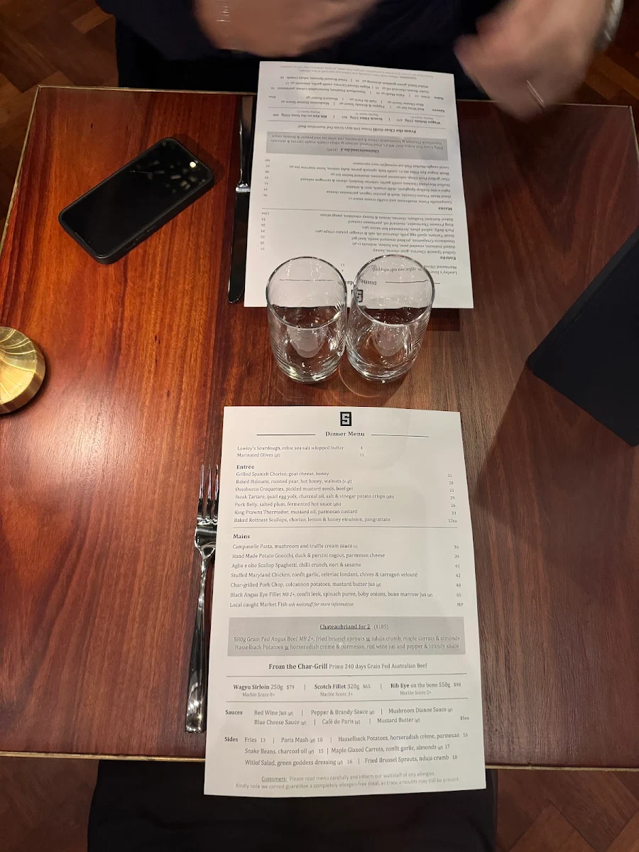 Menu, Sentinel Bar & Grill