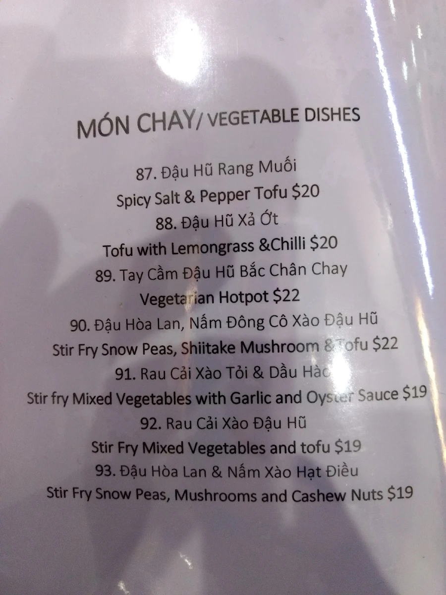 Menu, Song Nhi Vietnamese Restaurant