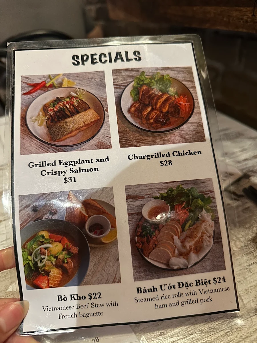 Menu, Song Nhi Vietnamese Restaurant