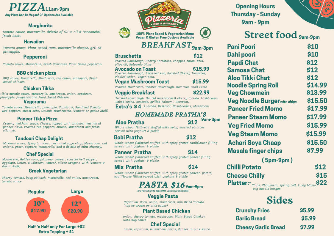 Menu, Pizzeria House Of Veg