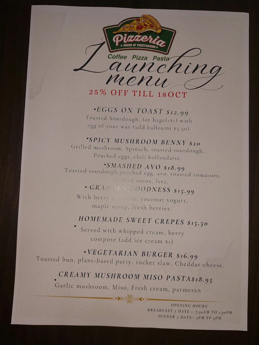 Menu, Pizzeria House Of Veg