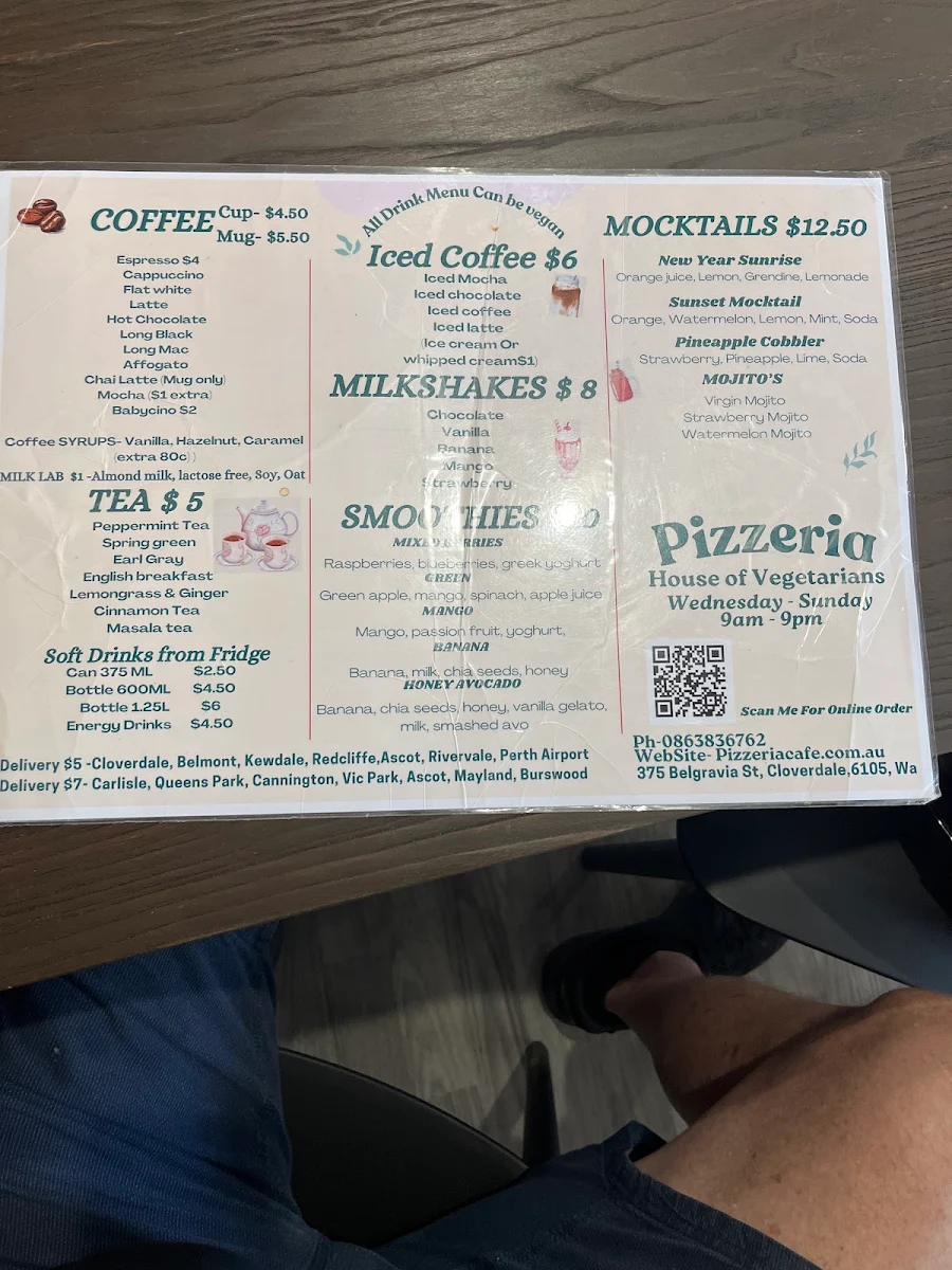 Menu, Pizzeria House Of Veg