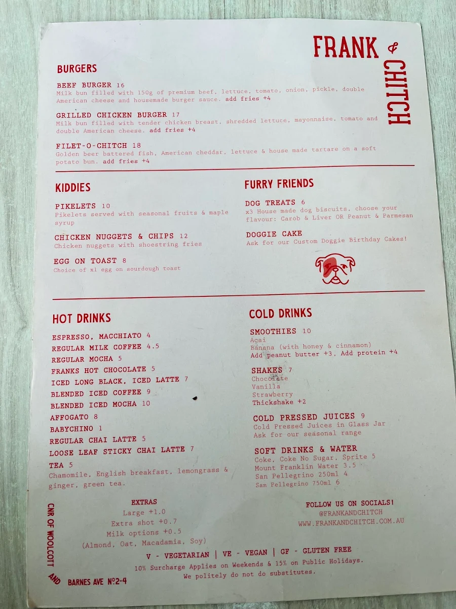 Menu, Frank & Chitch
