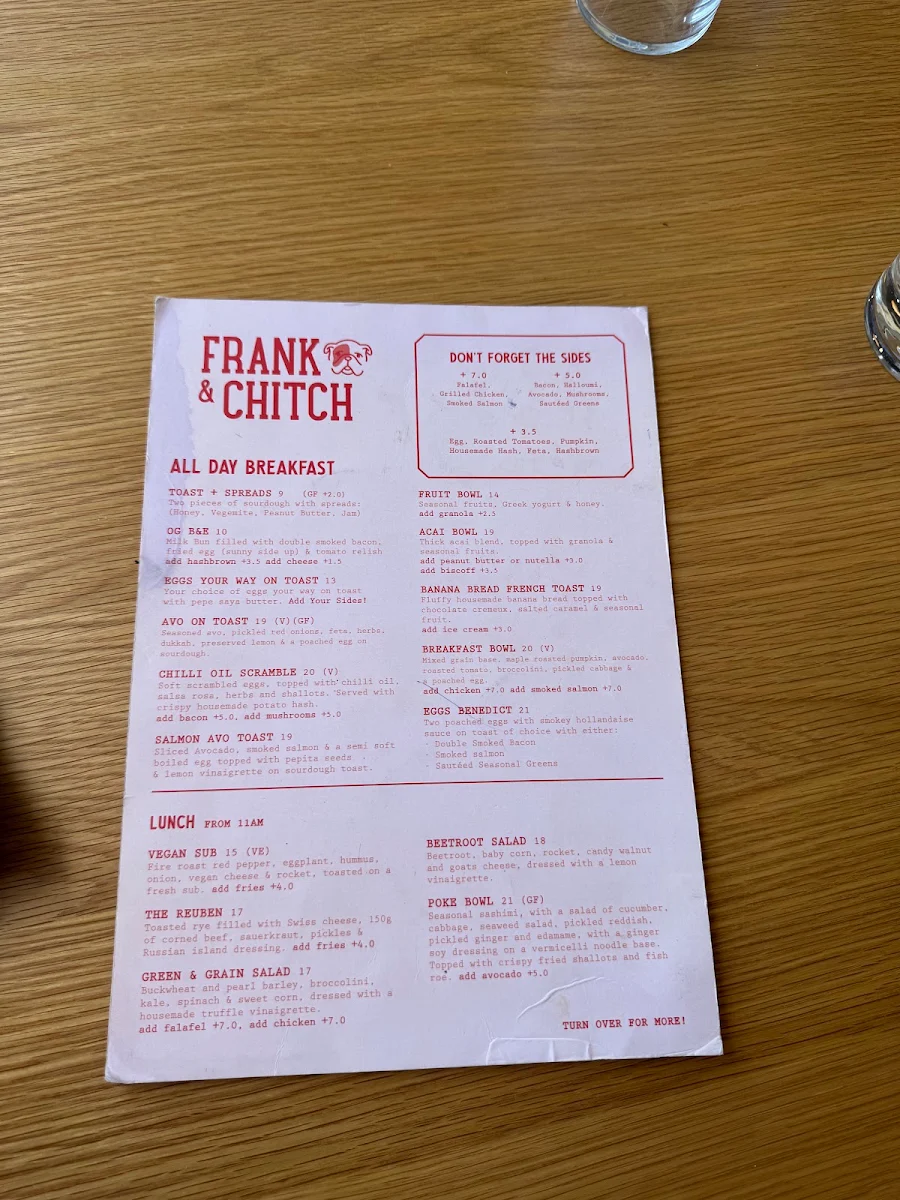 Menu, Frank & Chitch