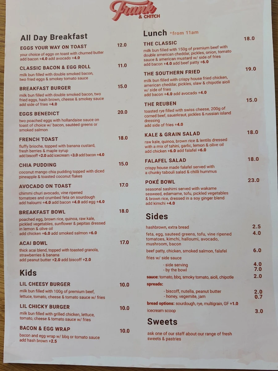 Menu, Frank & Chitch