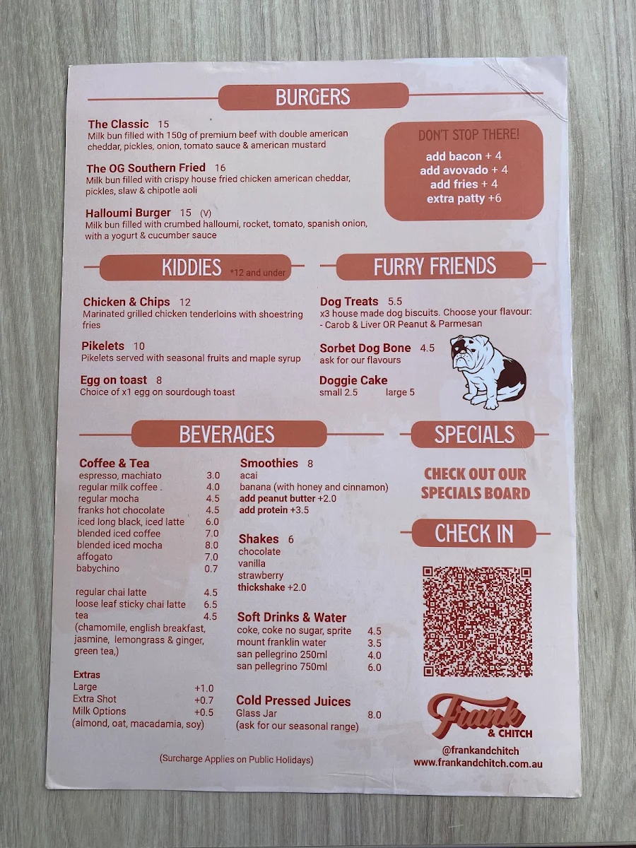 Menu, Frank & Chitch