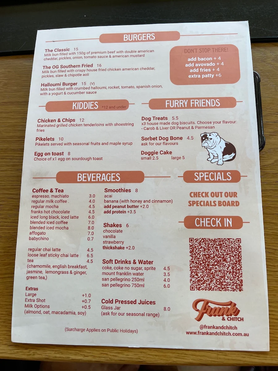 Menu, Frank & Chitch