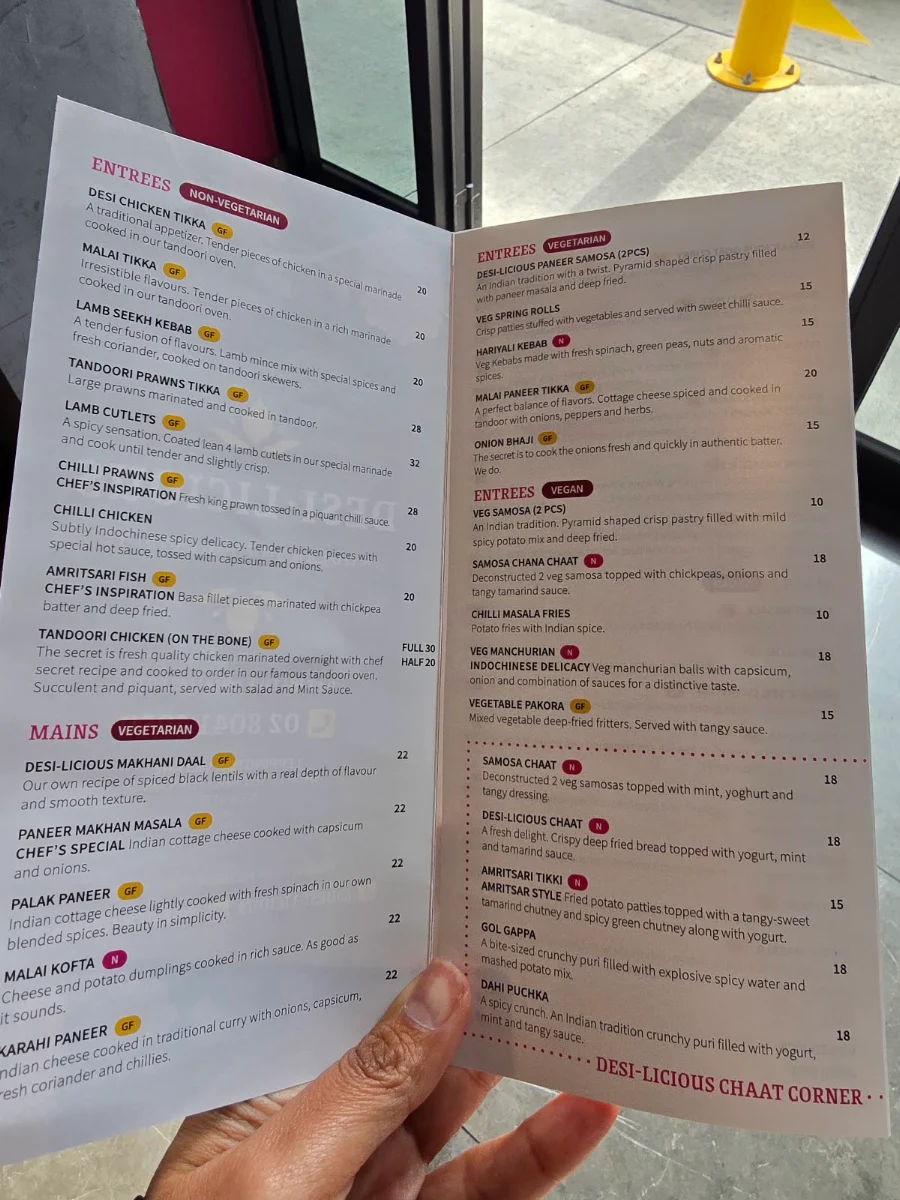 Menu, Desilicious Indian Cuisine Leppington