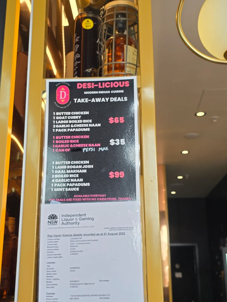 Menu, Desilicious Indian Cuisine Leppington