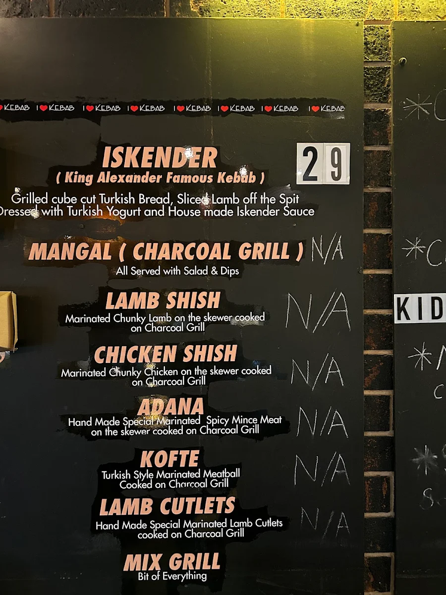 Menu, CKK Mansfield
