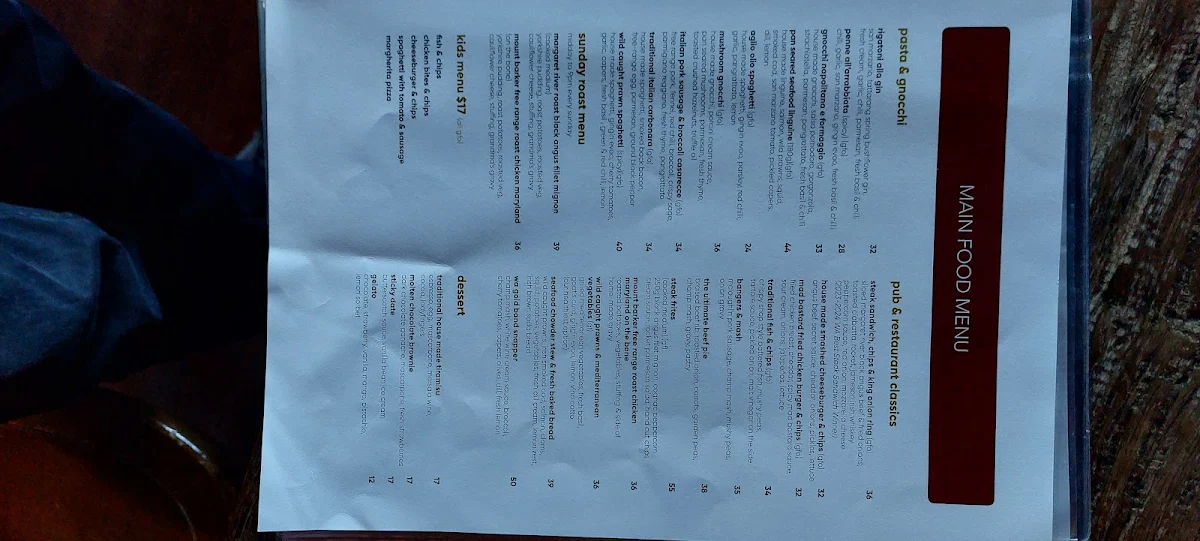Menu, The Temple Bar