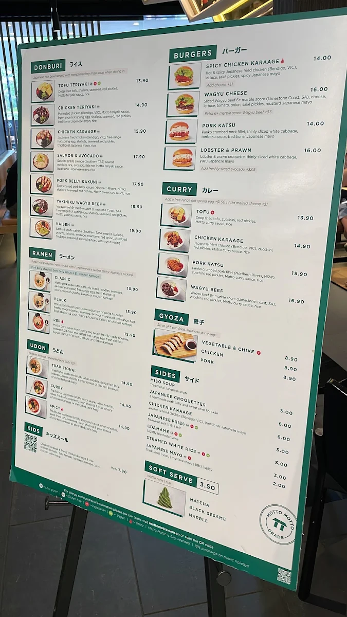 Menu, Motto Motto Japanese Kitchen - Indooroopilly