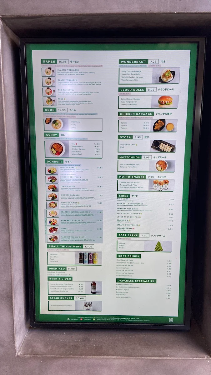 Menu, Motto Motto Japanese Kitchen - Indooroopilly