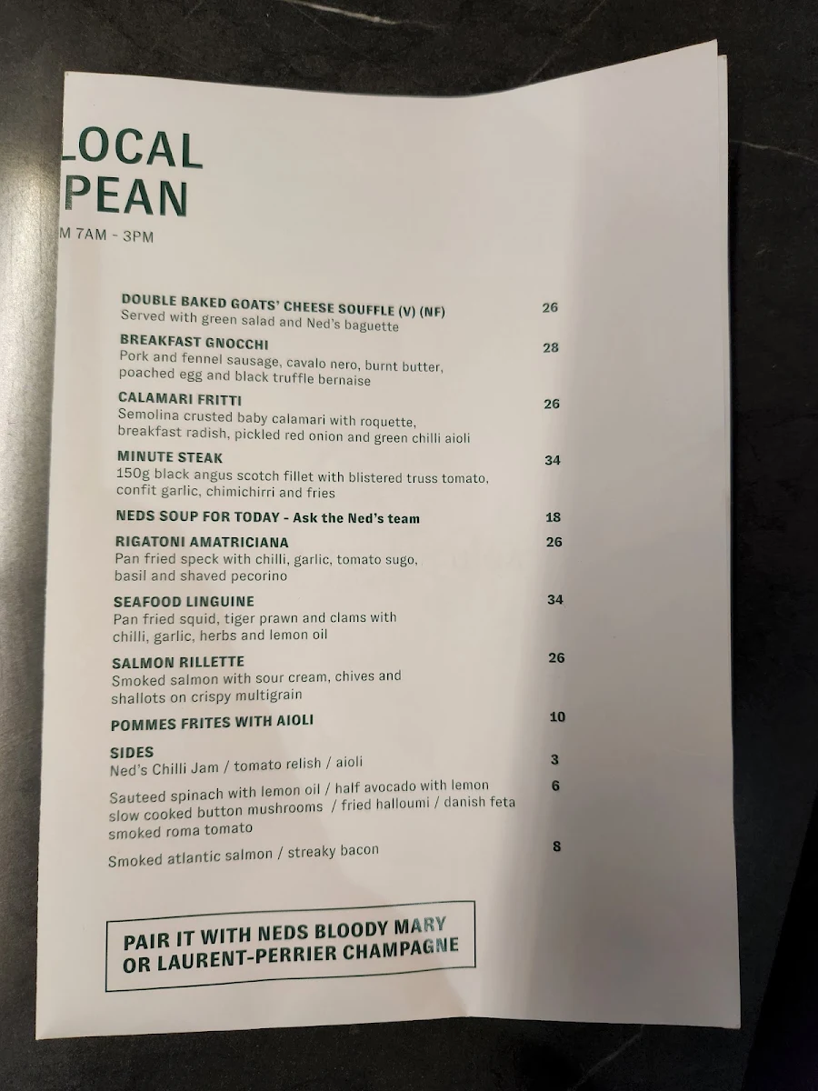 Menu, Ned's Bake & Bistro South Yarra