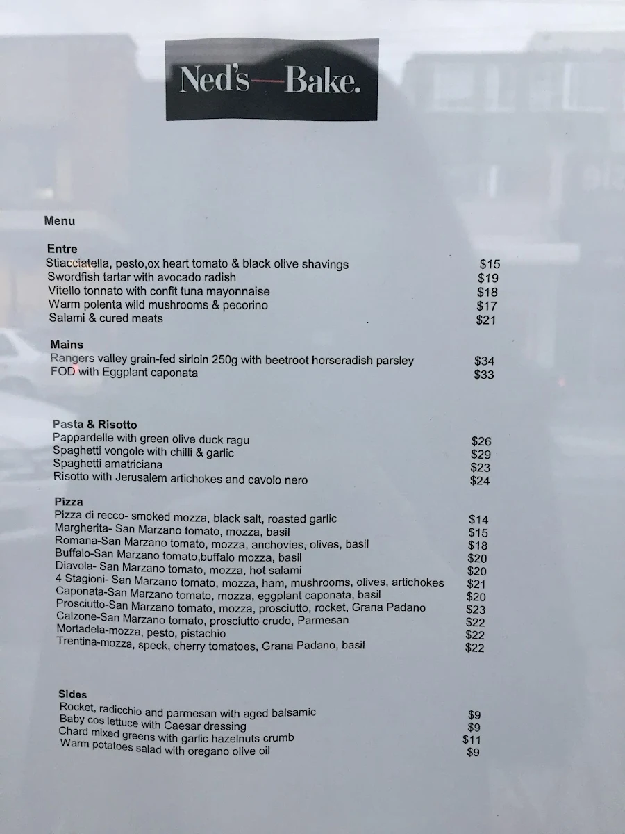 Menu, Ned's Bake & Bistro South Yarra
