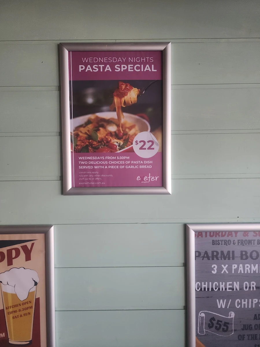 Menu, Exeter Hotel