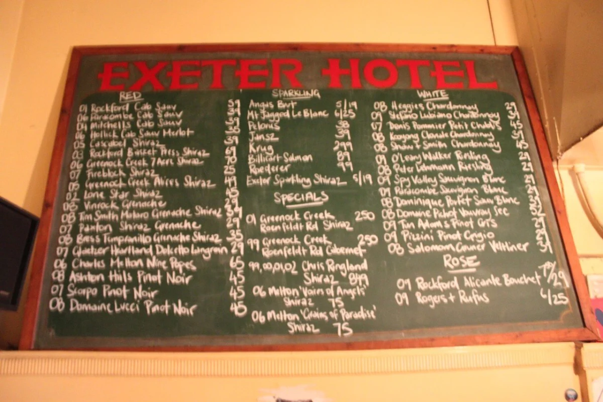 Menu, Exeter Hotel